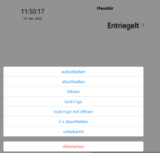 Auswahl der Lock-Aktionen options