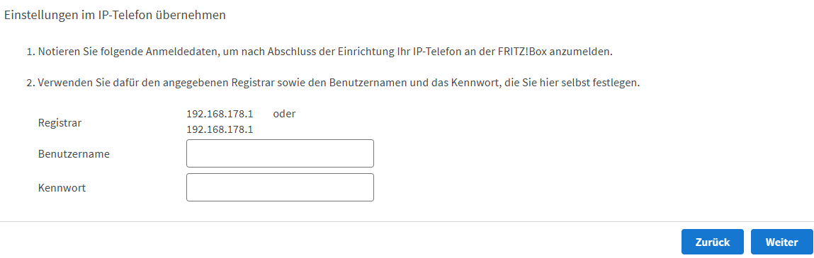 Vergabe der Anmeldedaten anmeldedaten